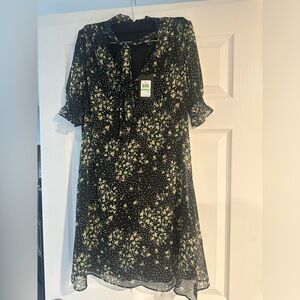 NWT DKNY Womens Black Floral Short Dress Size 8 Puff Sleeve Originally $129